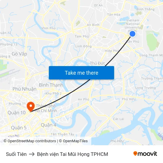 Suối Tiên to Bệnh viện Tai Mũi Họng TPHCM map
