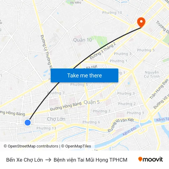 Bến Xe Chợ Lớn to Bệnh viện Tai Mũi Họng TPHCM map