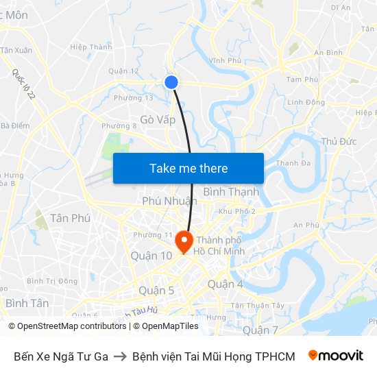 Bến Xe Ngã Tư Ga to Bệnh viện Tai Mũi Họng TPHCM map