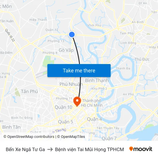 Bến Xe Ngã Tư Ga to Bệnh viện Tai Mũi Họng TPHCM map