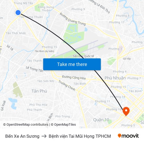 Bến Xe An Sương to Bệnh viện Tai Mũi Họng TPHCM map