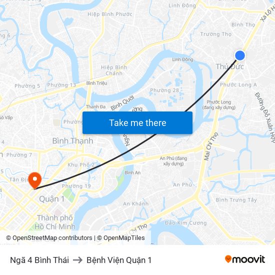 Ngã 4 Bình Thái to Bệnh Viện Quận 1 map