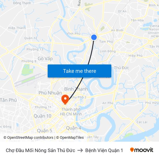 Chợ Đầu Mối Nông Sản Thủ Đức to Bệnh Viện Quận 1 map