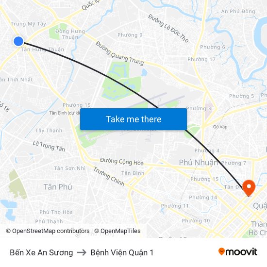 Bến Xe An Sương to Bệnh Viện Quận 1 map