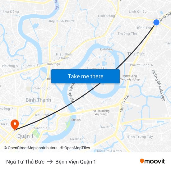 Ngã Tư Thủ Đức to Bệnh Viện Quận 1 map