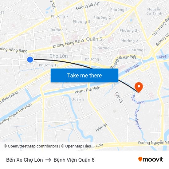 Bến Xe Chợ Lớn to Bệnh Viện Quận 8 map