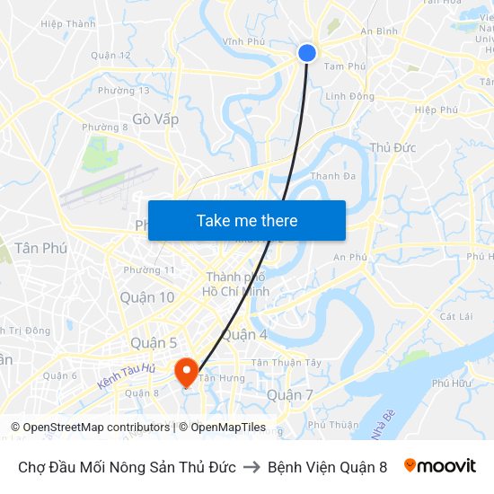 Chợ Đầu Mối Nông Sản Thủ Đức to Bệnh Viện Quận 8 map