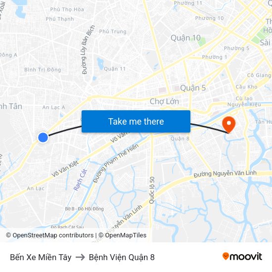 Bến Xe Miền Tây to Bệnh Viện Quận 8 map