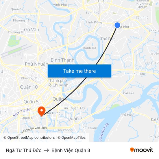 Ngã Tư Thủ Đức to Bệnh Viện Quận 8 map