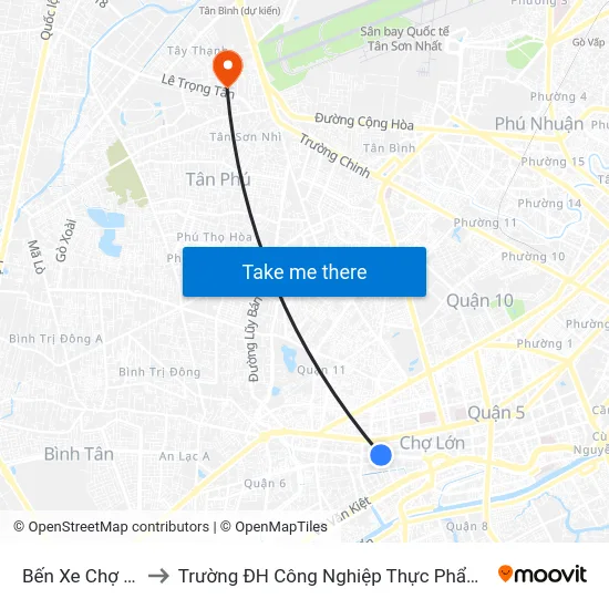 Bến Xe Chợ Lớn to Trường ĐH Công Nghiệp Thực Phẩm HCM map