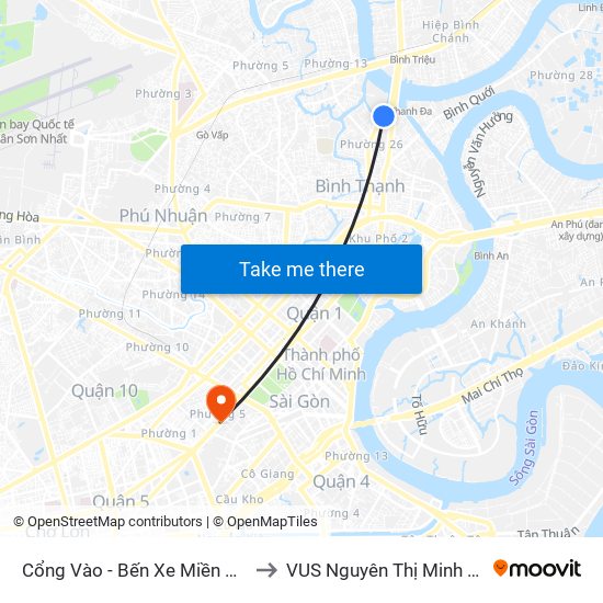 Cổng Vào - Bến Xe Miền Đông to VUS Nguyên Thị Minh Khai map