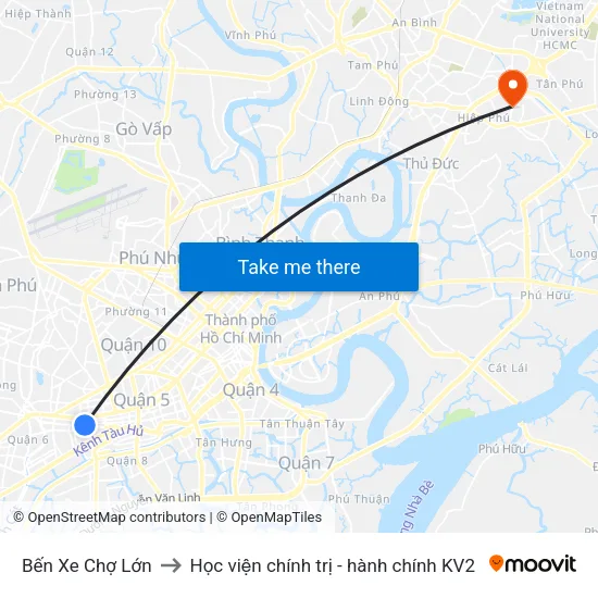 Bến Xe Chợ Lớn to Học viện chính trị - hành chính KV2 map