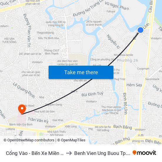 Cổng Vào - Bến Xe Miền Đông to Benh Vien Ung Buou Tp.HCM map