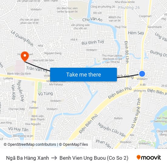 Ngã Ba Hàng Xanh to Benh Vien Ung Buou (Co So 2) map