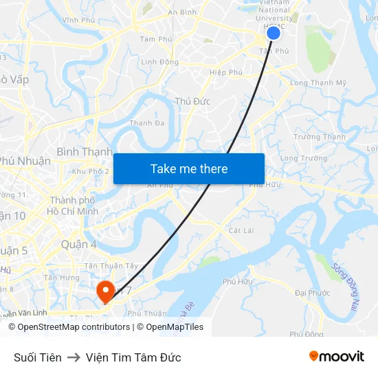 Suối Tiên to Viện Tim Tâm Đức map