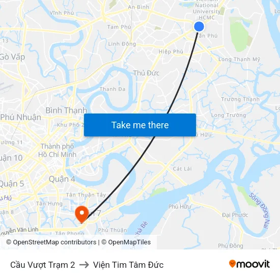 Cầu Vượt Trạm 2 to Viện Tim Tâm Đức map