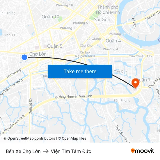 Bến Xe Chợ Lớn to Viện Tim Tâm Đức map