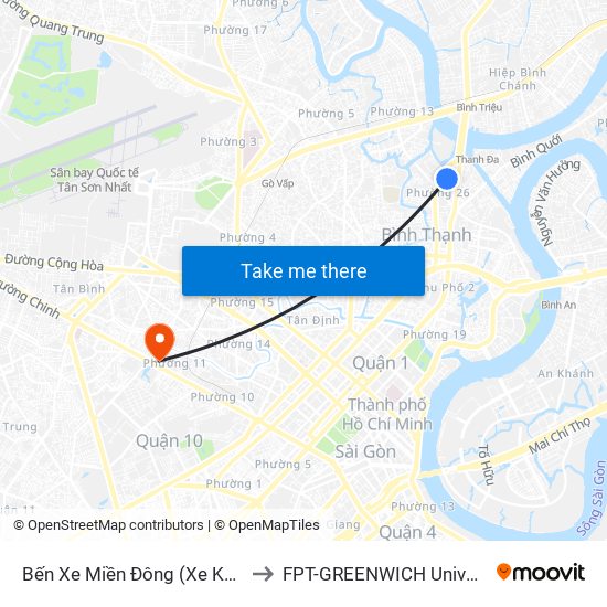 Bến Xe Miền Đông (Xe Khách) to FPT-GREENWICH University map