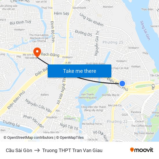 Cầu Sài Gòn to Truong THPT Tran Van Giau map