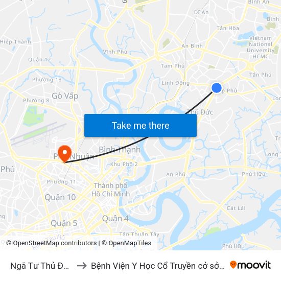 Ngã Tư Thủ Đức to Bệnh Viện Y Học Cổ Truyền cở sở 3 map