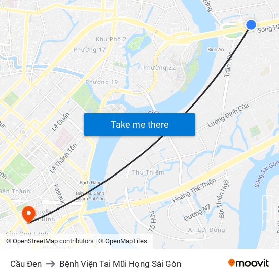 Cầu Đen to Bệnh Viện Tai Mũi Họng Sài Gòn map