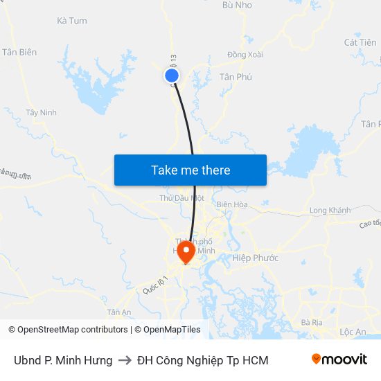 Ubnd P. Minh Hưng to ĐH Công Nghiệp Tp HCM map