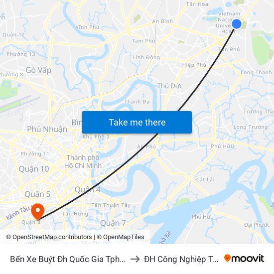 Bến Xe Buýt Đh Quốc Gia Tphcm (Mới) to ĐH Công Nghiệp Tp HCM map