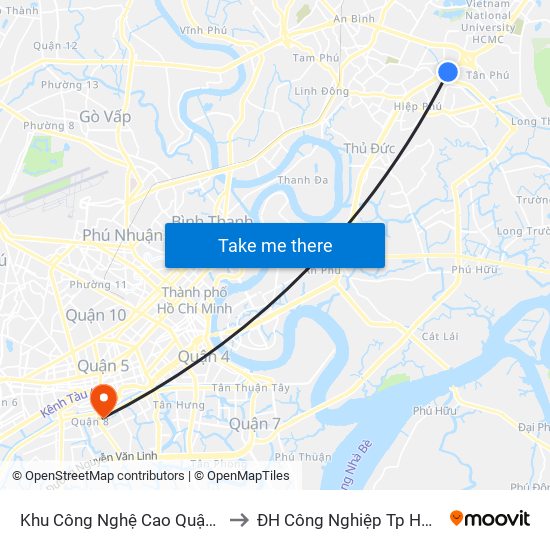 Khu Công Nghệ Cao Quận 9 to ĐH Công Nghiệp Tp HCM map