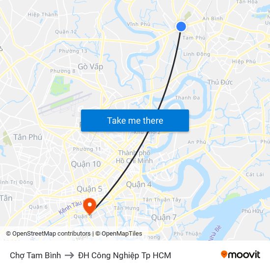 Chợ Tam Bình to ĐH Công Nghiệp Tp HCM map