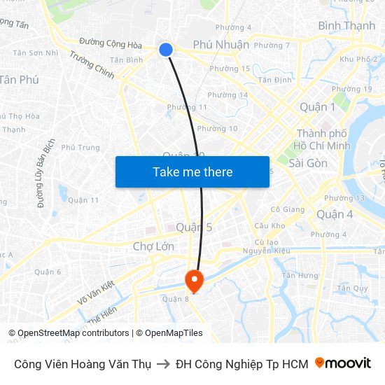 Công Viên Hoàng Văn Thụ to ĐH Công Nghiệp Tp HCM map