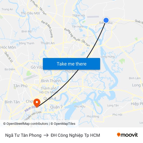 Ngã Tư Tân Phong to ĐH Công Nghiệp Tp HCM map