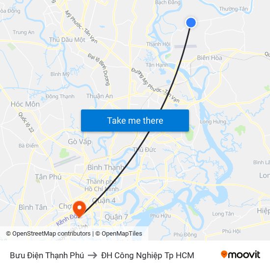 Bưu Điện Thạnh Phú to ĐH Công Nghiệp Tp HCM map