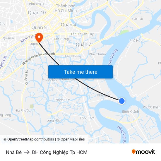 Nhà Bè to ĐH Công Nghiệp Tp HCM map