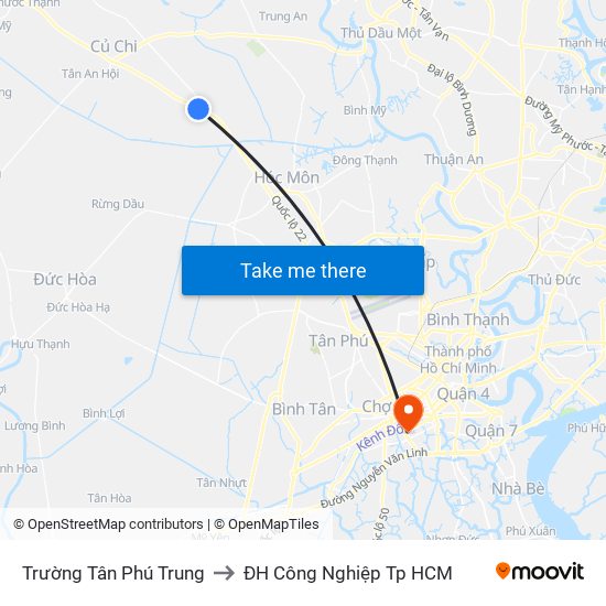 Trường Tân Phú Trung to ĐH Công Nghiệp Tp HCM map