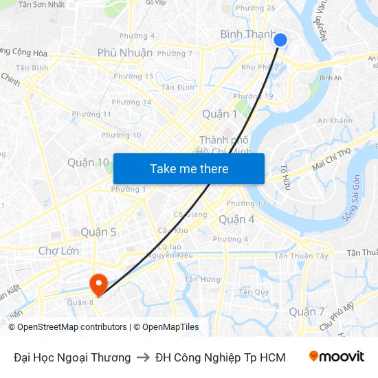 Đại Học Ngoại Thương to ĐH Công Nghiệp Tp HCM map