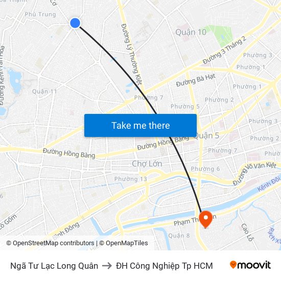 Ngã Tư Lạc Long Quân to ĐH Công Nghiệp Tp HCM map