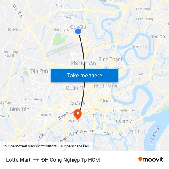 Lotte Mart to ĐH Công Nghiệp Tp HCM map