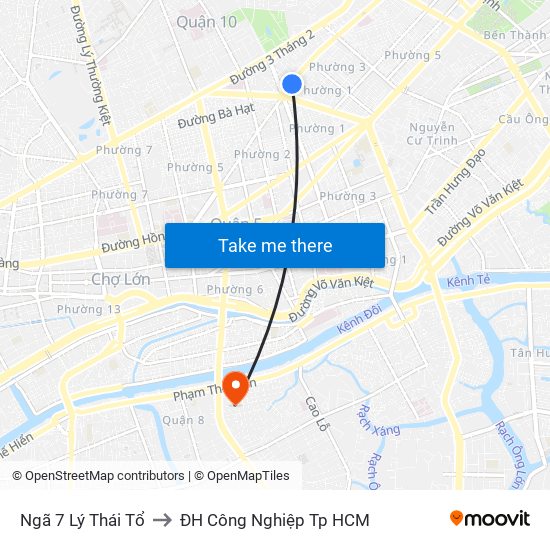 Ngã 7 Lý Thái Tổ to ĐH Công Nghiệp Tp HCM map