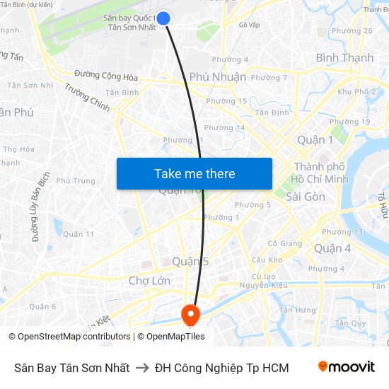 Sân Bay Tân Sơn Nhất to ĐH Công Nghiệp Tp HCM map