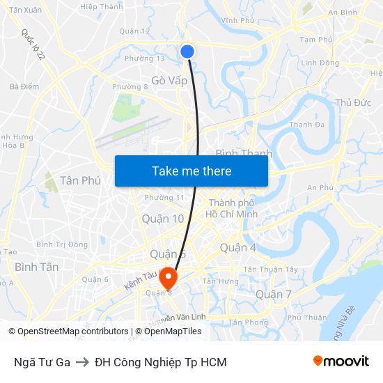 Ngã Tư Ga to ĐH Công Nghiệp Tp HCM map