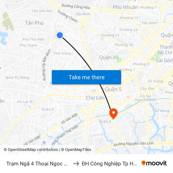 Trạm Ngã 4 Thoại Ngọc Hầu to ĐH Công Nghiệp Tp HCM map