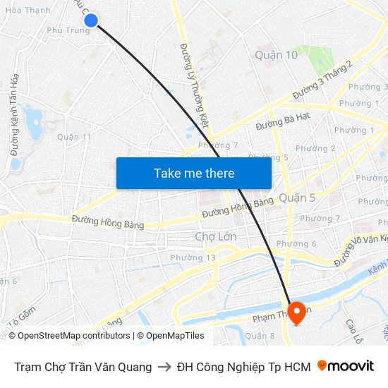 Trạm Chợ Trần Văn Quang to ĐH Công Nghiệp Tp HCM map