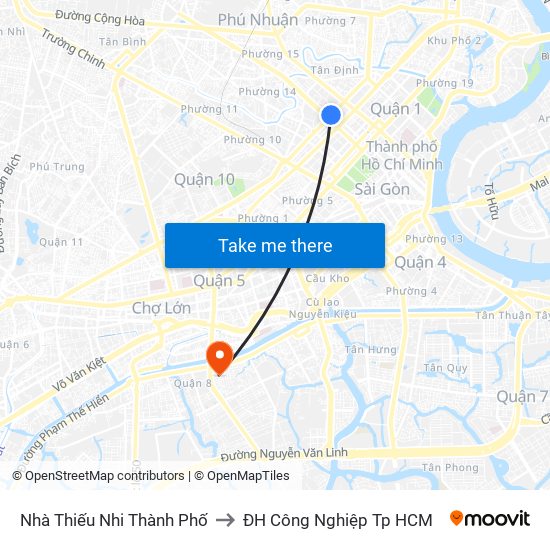 Nhà Thiếu Nhi Thành Phố to ĐH Công Nghiệp Tp HCM map