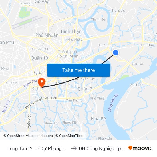 Trung Tâm Y Tế Dự Phòng Quận 2 to ĐH Công Nghiệp Tp HCM map