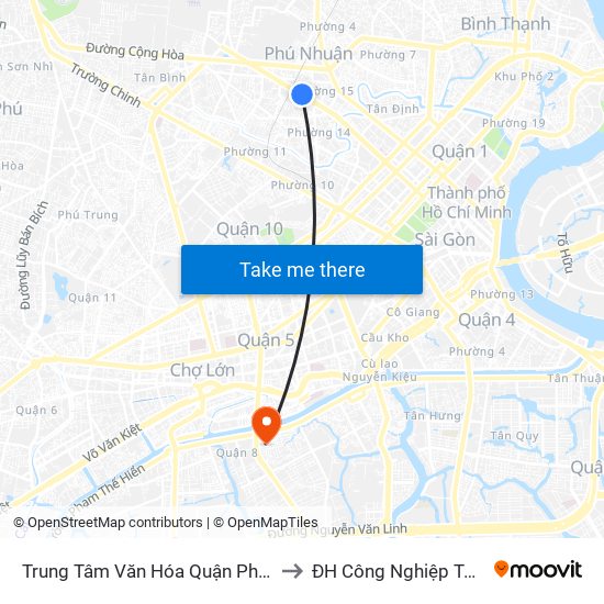 Trung Tâm Văn Hóa Quận Phú Nhuận to ĐH Công Nghiệp Tp HCM map