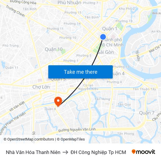 Nhà Văn Hóa Thanh Niên to ĐH Công Nghiệp Tp HCM map