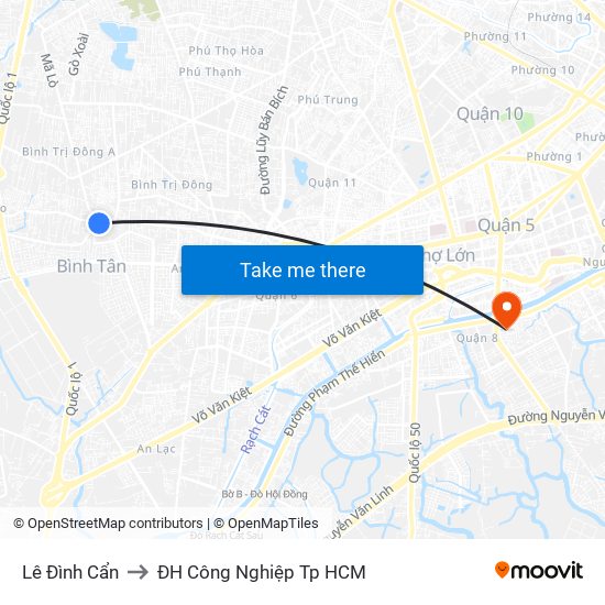 Lê Đình Cẩn to ĐH Công Nghiệp Tp HCM map