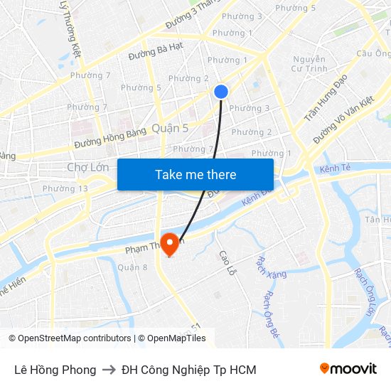 Lê Hồng Phong to ĐH Công Nghiệp Tp HCM map