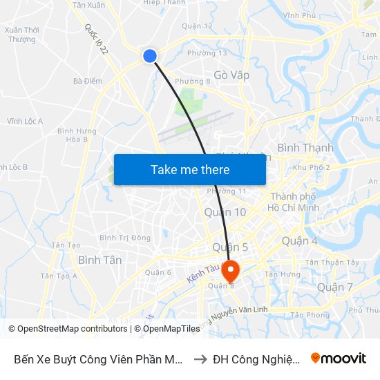 Bến Xe Buýt Công Viên Phần Mềm Quang Trung to ĐH Công Nghiệp Tp HCM map