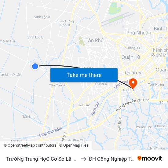 TrườNg Trung HọC Cơ Sở Lê Minh Xuân to ĐH Công Nghiệp Tp HCM map